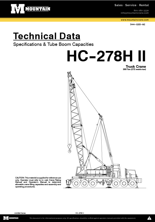Link-Belt HC-278H Load Chart