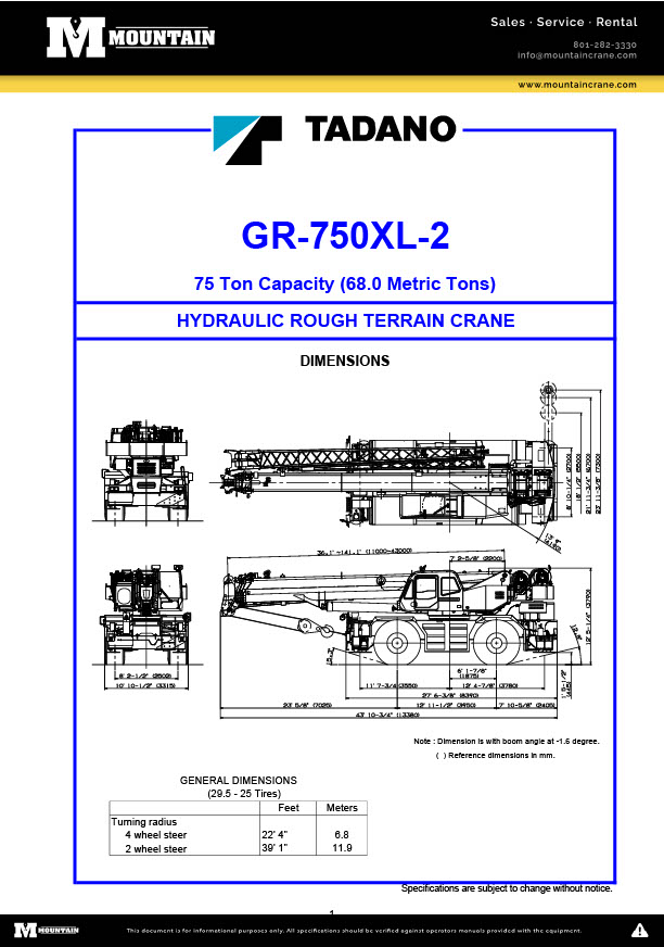 Tadano GR-750XL-2 Load Chart